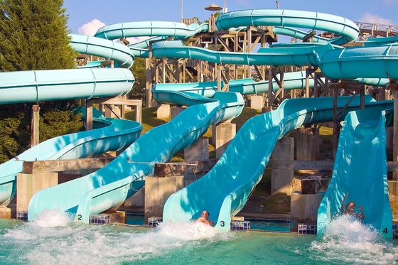 Harga yang bagus Kids Theme Outdoor Park Sports Games Water Park Design Fiberglass Slides Set Adult Play on line