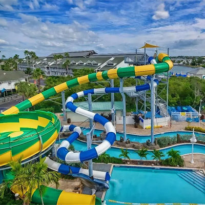Harga yang bagus Customized Colorful Fiberglass Water Park Slide for Resort Hotels Ending with Pool on line