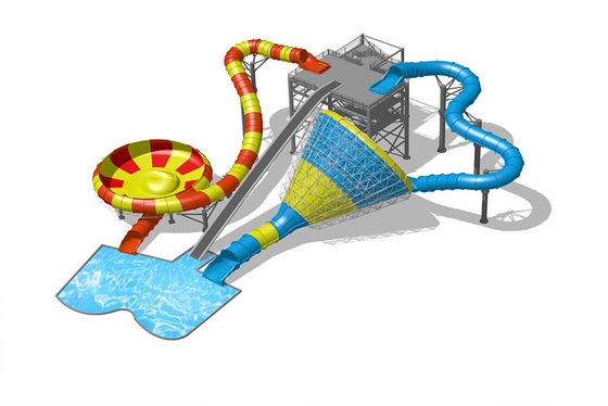 UV tahan 14m Water Park Slide Komersial Splash Bowl Dan Tornado Slide Combo