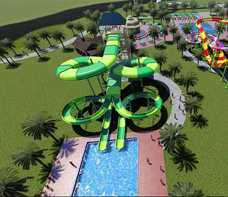 Komersial Dual Flume Water Park Slide Anti Karat 15m Serat Kaca Spiral Water Slide