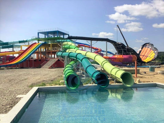 Harga yang bagus Aqua Park Triple Twist Water Slide Outdoor 10m Fiberglass Warna yang Disesuaikan on line
