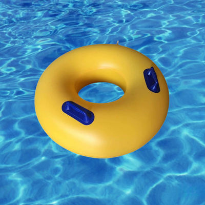Harga yang bagus OEM Aqua Park Double Tube Kuning Plastik Inflatable Swimming Floating Rings Dengan Handle Untuk Anak-anak on line