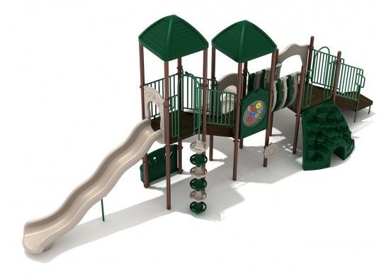 Peralatan taman bermain luar ruangan rumah bermain pohon hijau dengan slide