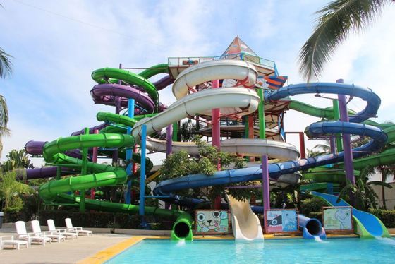 OEM Outdoor Aqua Amusement Park Olahraga Air Games Pool Serat kaca Slide untuk Anak-anak