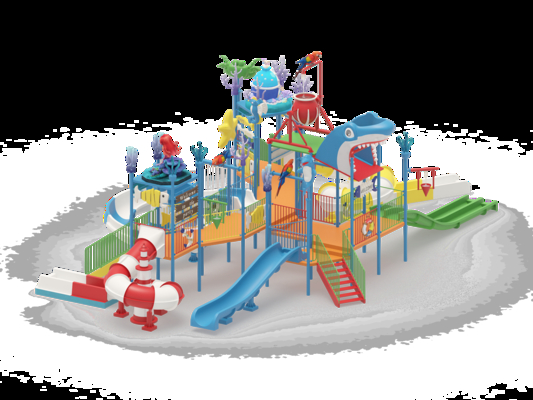 Harga yang bagus Ocean Style Fiberglass Water Park Rumah Dengan Dekorasi Hewan Laut Aman Untuk Anak-anak on line
