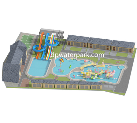 Harga yang bagus Hotel Aqua Park Design Fiberglass Water Play Equipment  Customized Resort Water Park Slides With Kids Play House on line