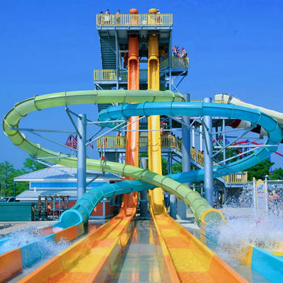 Harga yang bagus Customized Colorful Fiberglass Water Park Slide Ending with Pool for Resort Hotels on line