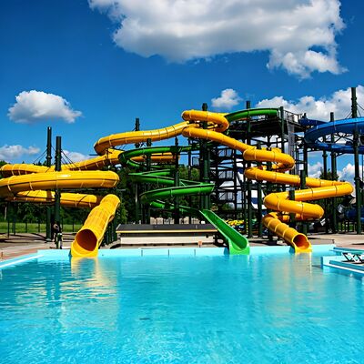 Harga yang bagus Slide Air Serat Kaca Komersial Slide Spiral Khusus Untuk Taman Air Resor Hotel Dengan ROHS on line