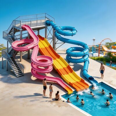 kualitas Sistem Slide Taman Air Serat Kaca Multi Lane Profesional Untuk Proyek Resor Hiburan Luar Ruangan pabrik