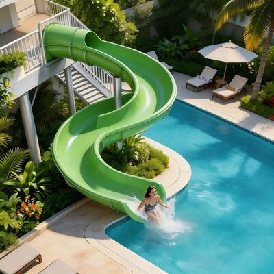 Heavy Duty Open Spiral Fiberglass Water Slide Untuk Hotel Komersial Resort Kolam Renang Hiburan