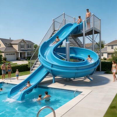 kualitas Komersial Spiral Open Fiberglass Water Slide Peralatan Untuk Taman Hiburan Luar Ruang Dan Aqua Fun Dengan ROHS pabrik