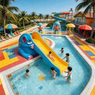 kualitas Gajah Tema Anak-anak Peralatan bermain air untuk anak-anak Taman air Splash Pad Dan kolam renang pabrik