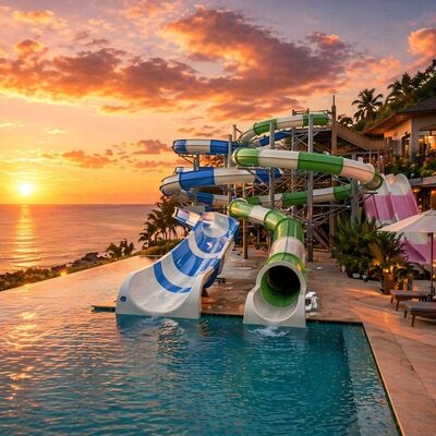 Open Enclosed Spiral Fiberglass Water Slide 6-8mm Thickness For Commercial Swimming Pool And Hotel Resort Fun