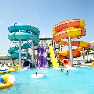 Seluncuran Air Fiberglass Kombinasi Pelangi Spiral Komersial untuk Taman Air Luar Ruangan Besar dan Resor Aqua