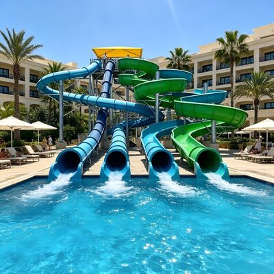 Custom Spiral Fiberglass Spiral Water Slide Combination Untuk Proyek Aqua Park Luar Ruang Profesional