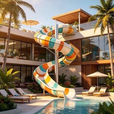Air terjun spiral mewah terbuka tertutup untuk kolam renang komersial dan hotel resort park