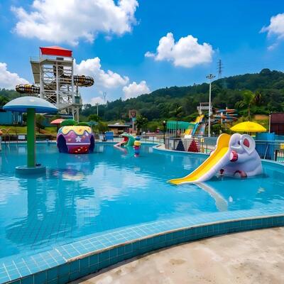 Komersial 1,8m FRP Jamur Air Splash Pad Dengan Slide Dan Air mancur Untuk Anak-anak Aqua Park