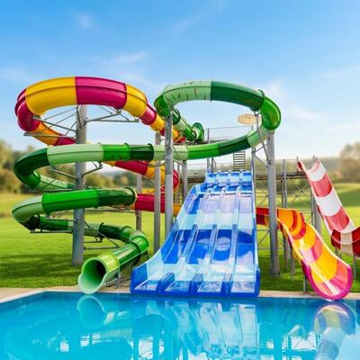 Seluncuran Air Fiberglass Tertutup Spiral Kustom Set Ketebalan 6-10mm Untuk Taman Aqua Kolam Resor Hotel Komersial