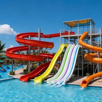 Commercial Multi Lane Racing And Spiral Fiberglass Water Slide Complex For Aqua Park Resort