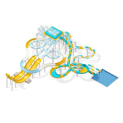 kualitas Peralatan Taman Air Fiberglass Seluncuran Air Tinggi 12m Warna Pelangi Permainan Dewasa Komersial pabrik