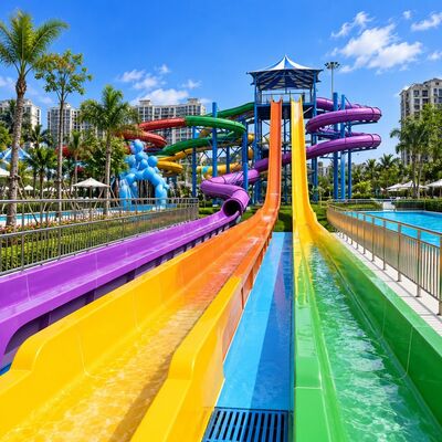 kualitas Seluncuran Air Kecepatan Tinggi Fiberglass Multi Jalur Balap Flume Ride untuk Peralatan Taman Air pabrik