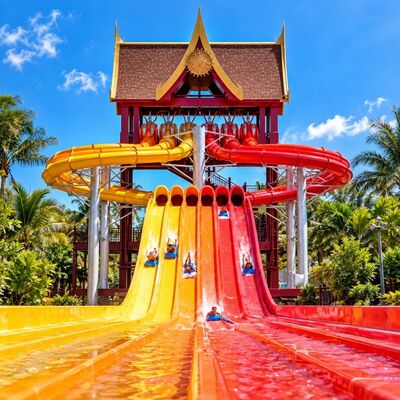 kualitas Octopus Fiberglass Water Slide Combination Multi Lane Custom Color Ride System Untuk Taman Air pabrik