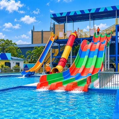 kualitas Multi Lane Rainbow Racer Water Slide Fiberglass Taman air digunakan untuk orang dewasa dan anak pabrik