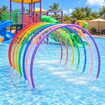 kualitas Pelangi berwarna-warni Water Spray Arch Dengan Ukuran Khusus Untuk Anak-anak Splash Pads Dengan Pipa 63mm pabrik