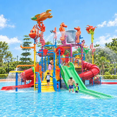 Harga yang bagus Taman bermain air hewan menengah dengan taman air dengan platform multi level dan slide anak-anak online