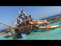 Popular Anak-anak Taman Air Taman bermain Pirateship kolam renang Slide Dengan Splash Pads